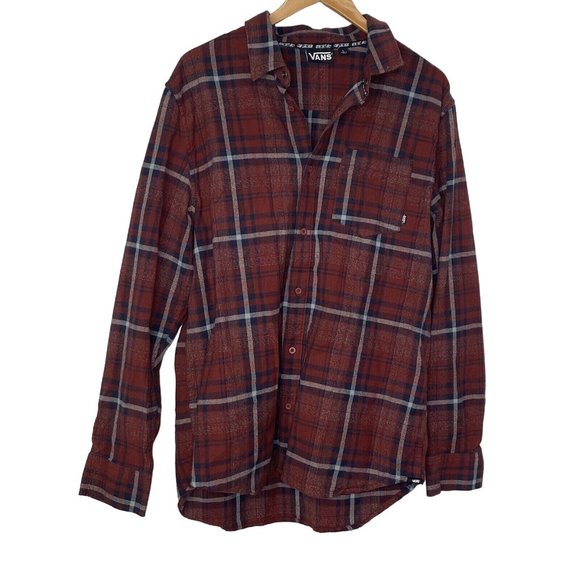 Vans Men’s Heavy Duty Flannel Red Maroon Shirt Long Sleeve Button Size Large - Picture 1 of 8